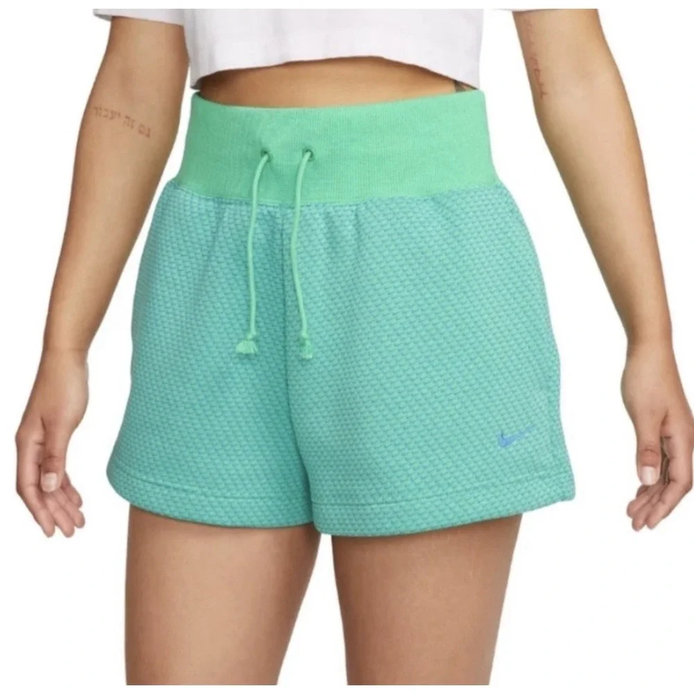 Nike Sweat Shorts Womens Large Green Blue Fleece High Rise Loose Fit AOP